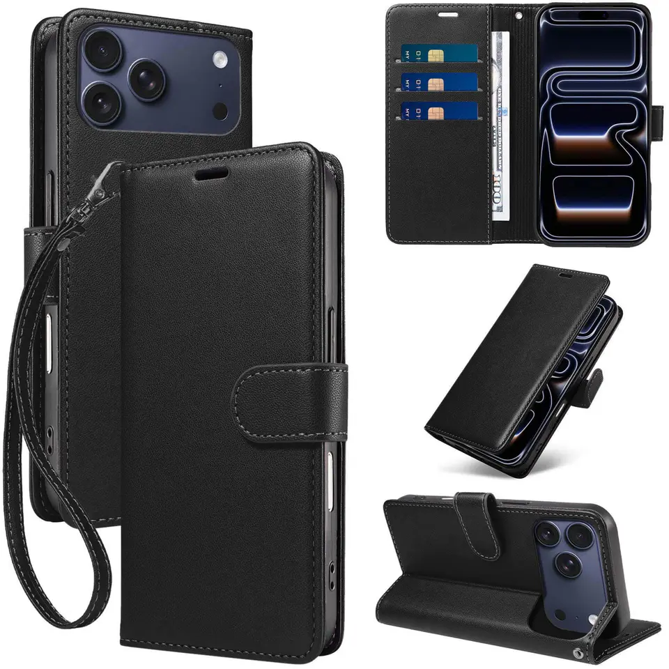 JHWVVTF Wallet Flip Case for iPhone 17 Pro Max, RFID-Blocking (Black), view 1